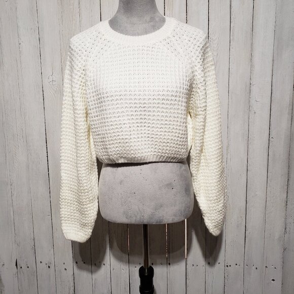 Asos Size 2 XS S Crop Sweater Cream Waffle Knit Stitch Pullover Cropped - Picture 1 of 6